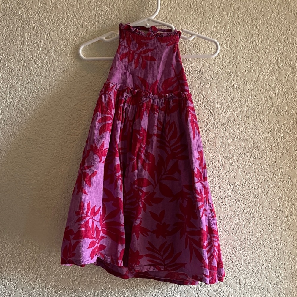 Vibrant Red and Violet Hawaiian Floral Kids Dress